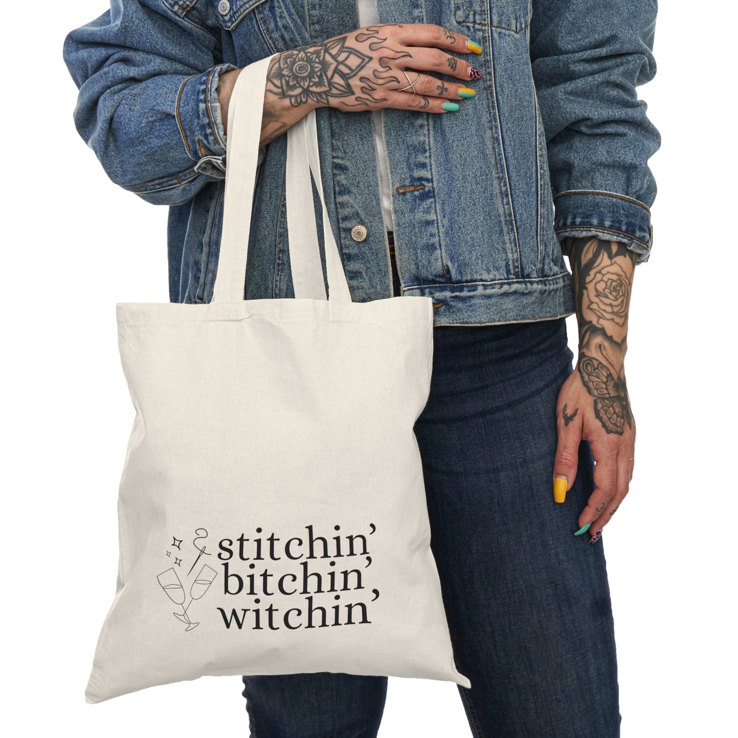 stitchin' bitchin' witchin'| Natural Tote Bag |